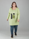 Cotton Long Top for Women Plus Size - Full Sleeve - Green