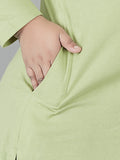 Cotton Long Top for Women Plus Size - Full Sleeve - Green