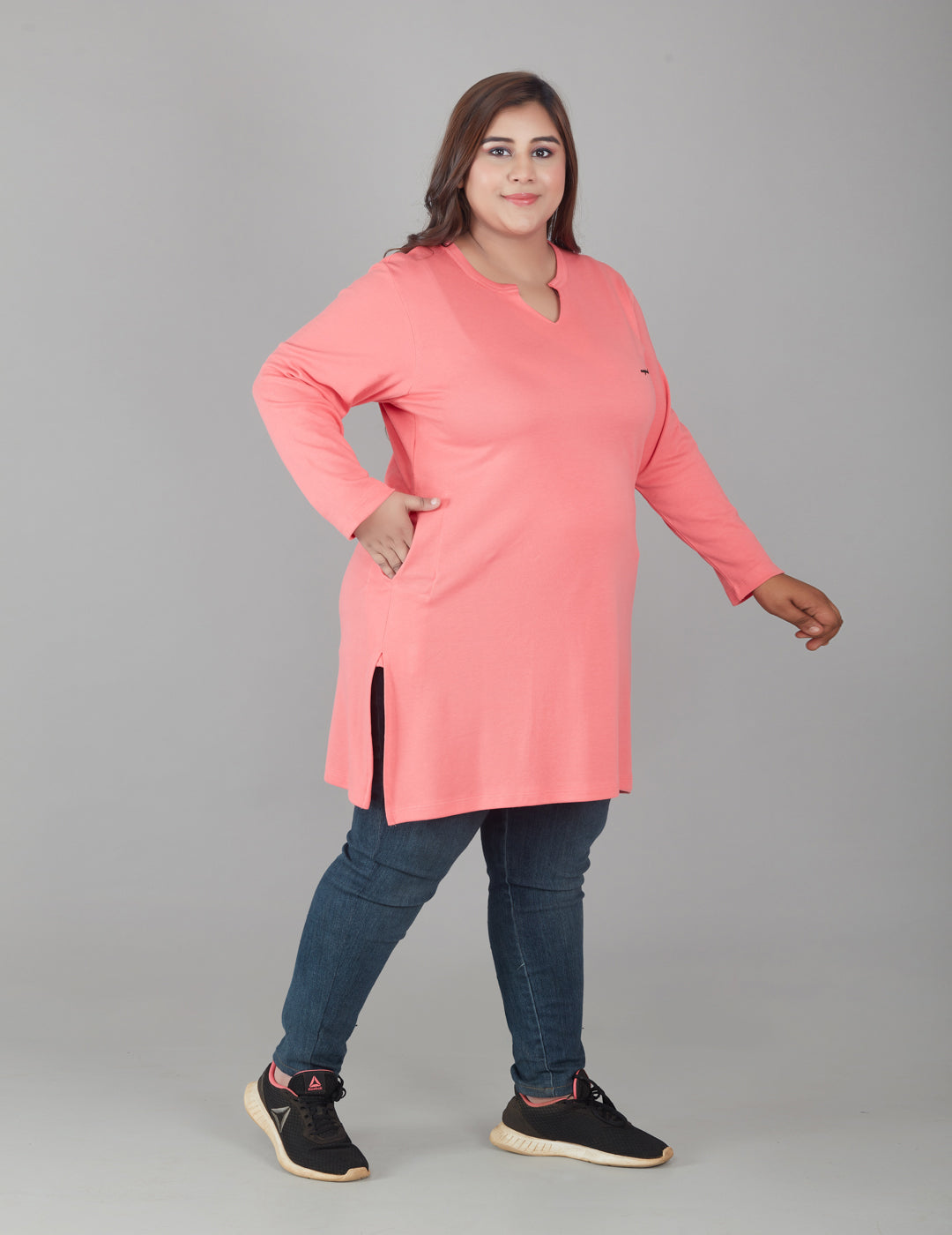 Stylist Full Sleeves Long Tops For Women In Plus Size - Pink