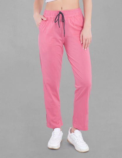 Women Cotton Regular Fit Track Pants - Pink