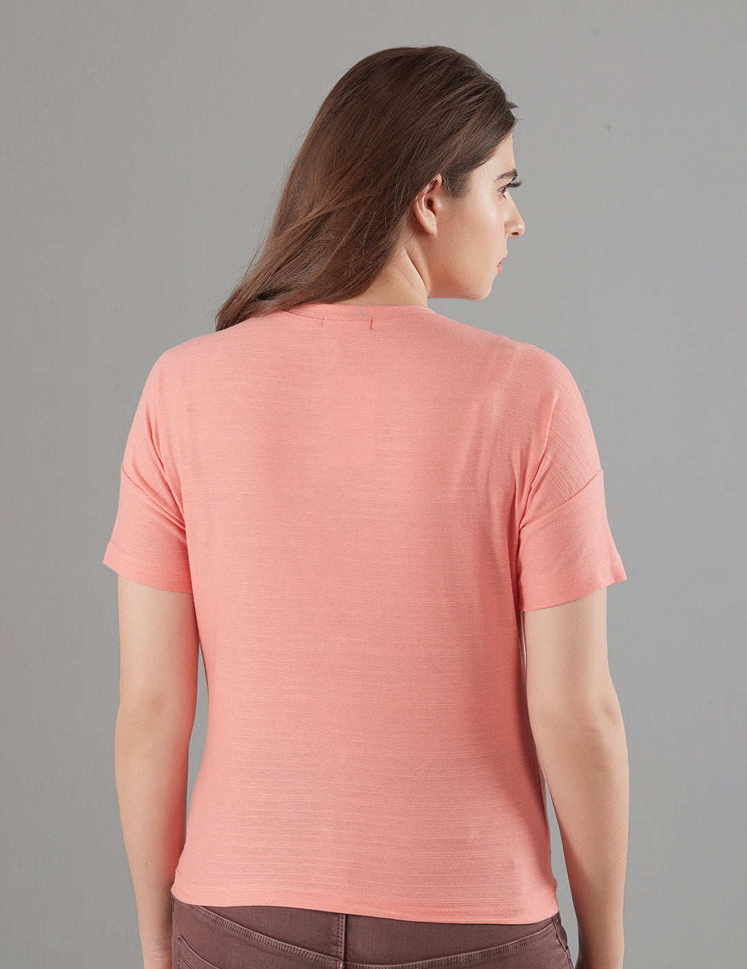 Women Cotton Short Tops - Half Sleeve - Peach - At Best Prices