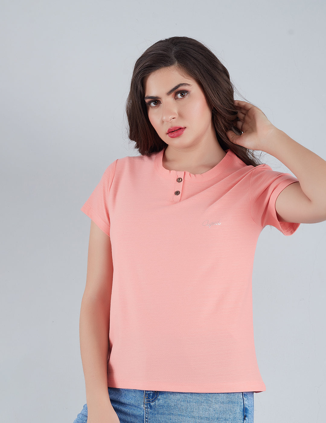 Comfortable Plain Short T-shirts For Women - Peach At Online