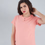 Women Plain Regular Wear T-Shirts- Peach