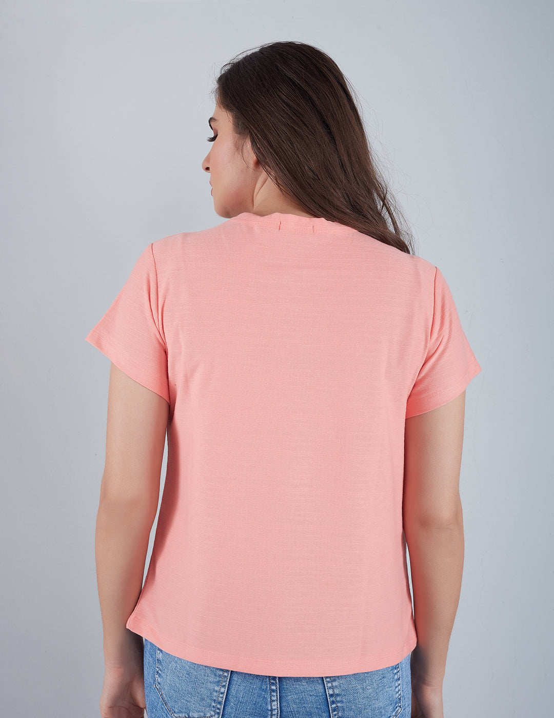 Comfortable Plain Short T-shirts For Women - Peach At Online