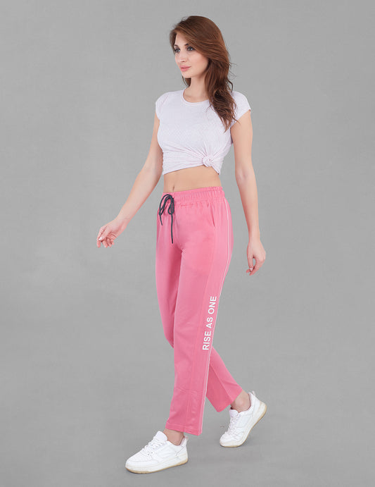 Comfy Pink Cotton Regular Fit Track Pants For Women Online In India