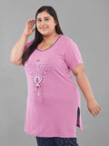 Cotton Nightsuit For Women - Long Top & Pyjama Set - Mauve&Black
