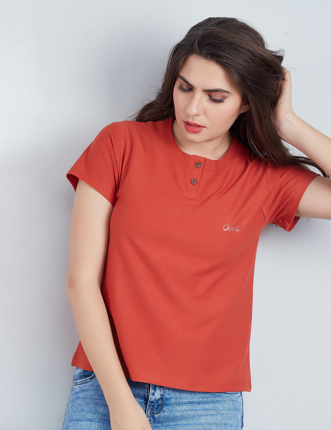 Stylish Rust Plain Cotton Short T-shirts For Women Online In India