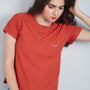 Women Plain Regular Wear T-Shirts- Rust