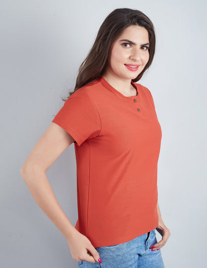 Plain Short T-shirts For Women - Rust At Best Prices