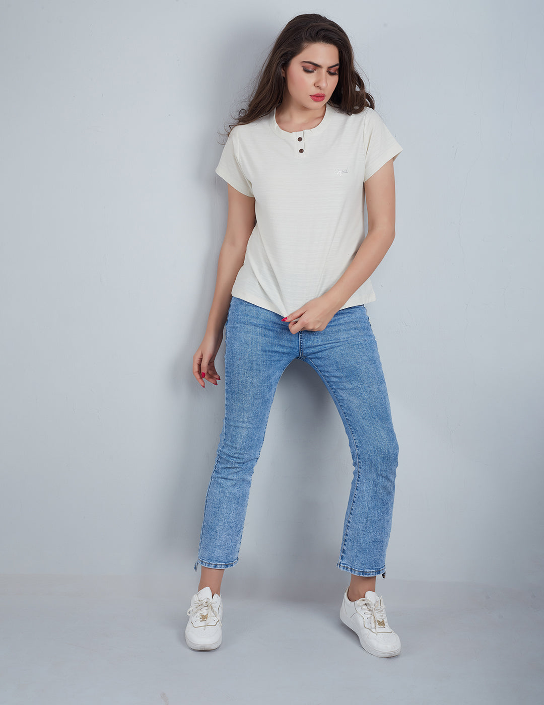 Stylish Plain Short T-shirts For Women - Off White At Best Prices