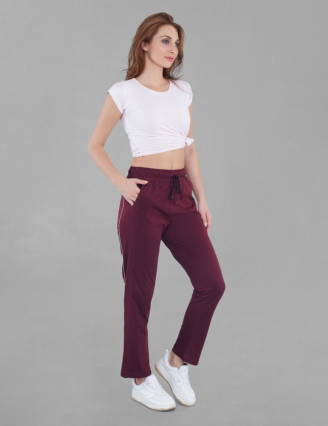 Women Cotton Regular Fit Track Pants - Wine