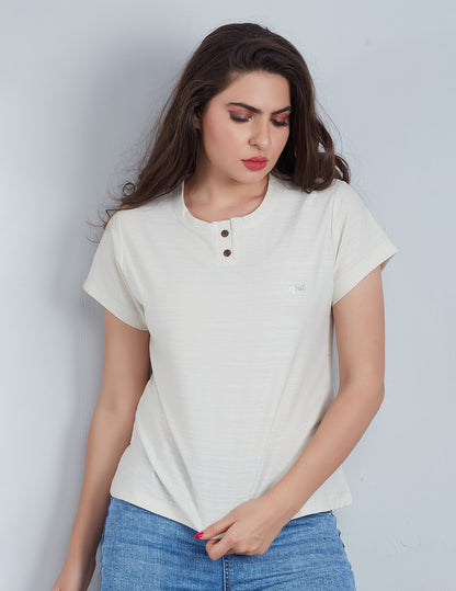  Stylish  Plain Short T-shirts For Women - Off White At Best Prices