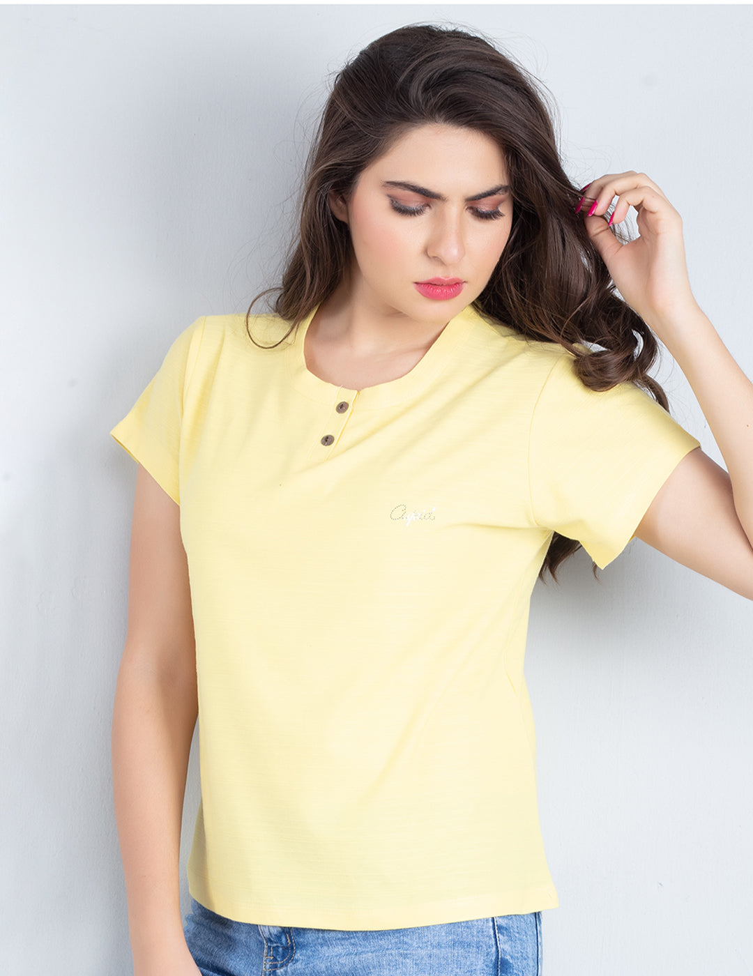 Comfortable Plain Short T-shirts For Women - Lemon At Best Prices