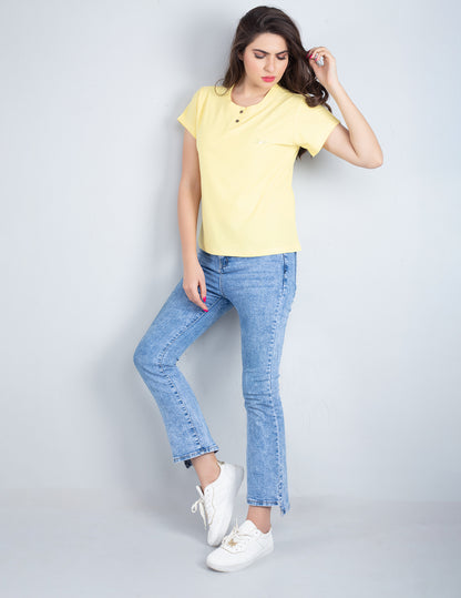 Comfortable Plain Short T-shirts For Women - Lemon At Best Prices