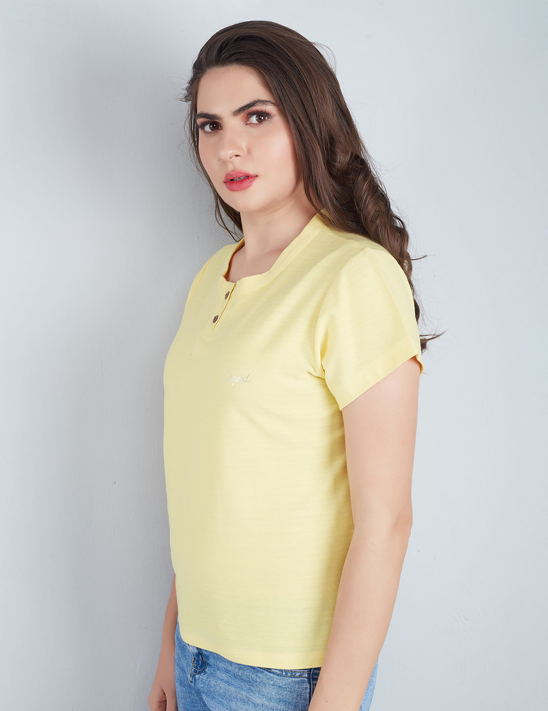Comfortable Plain Short T-shirts  For Women - Lemon At Best Prices 