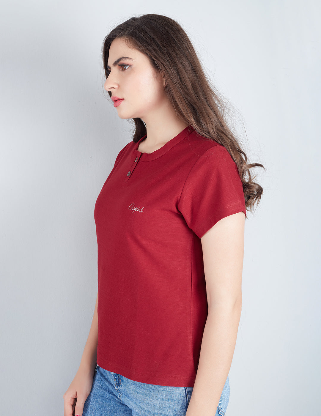 Stylish Maroon Plain Cotton Short T-shirts For Women Online In India