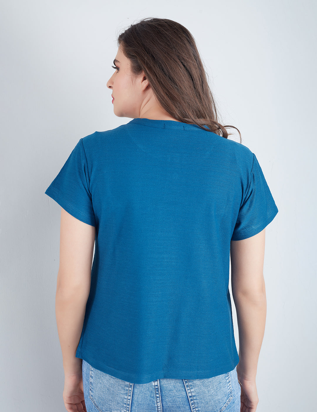 Comfortable Plain Short T-shirts For Women - Teal Blue At Online