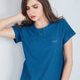Women Plain Regular Wear Tshirts - Teal Blue