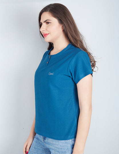 Comfortable Plain Short T-shirts For Women - Teal Blue At Online