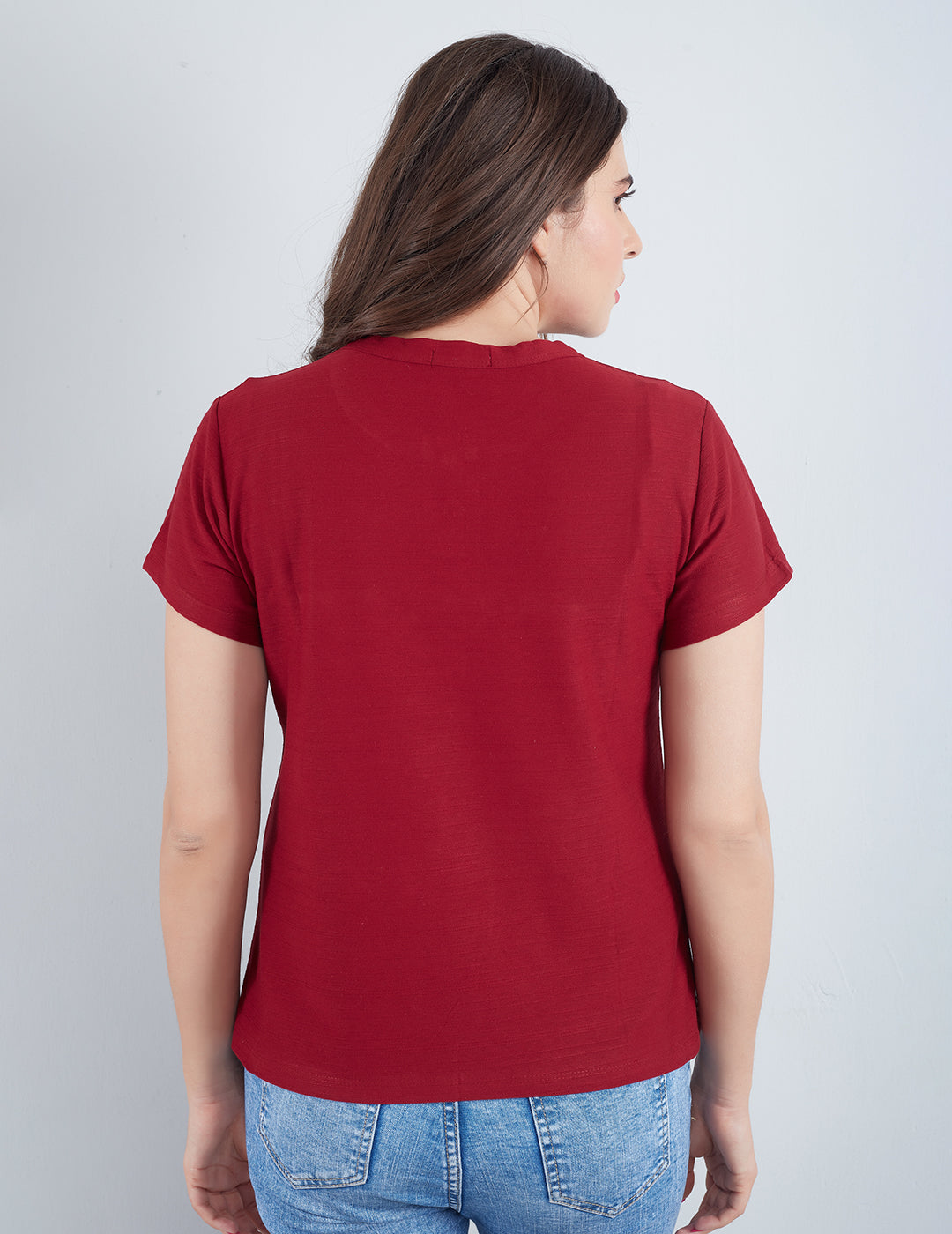 Stylish Maroon Plain Cotton Short T-shirts For Women Online In India