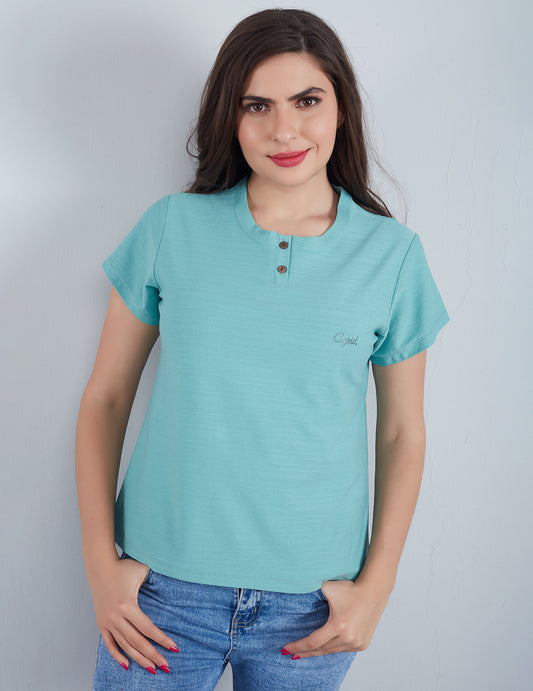 Women Plain Short T-shirts - Sage At Online