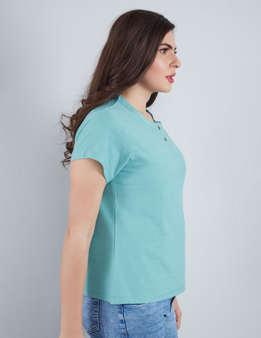 Stylish Sage Plain Cotton Short T-shirts For Women Online In India