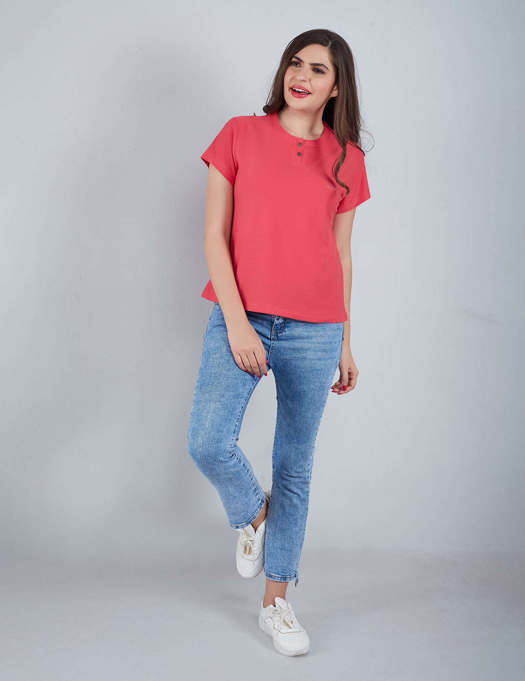 Women Plain Regular Wear T-Shirts- Pink1