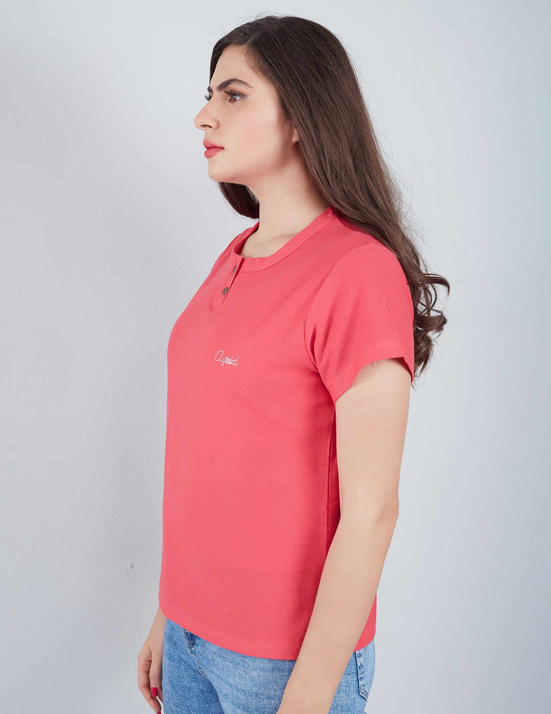 Comfortable Plain Short T-shirts For Women - Pink At Online