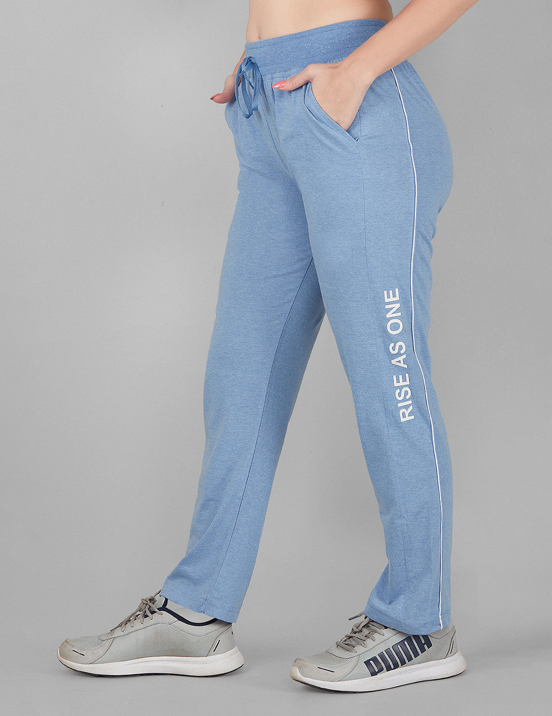 Women Cotton Regular Fit Track Pants - Sky Blue