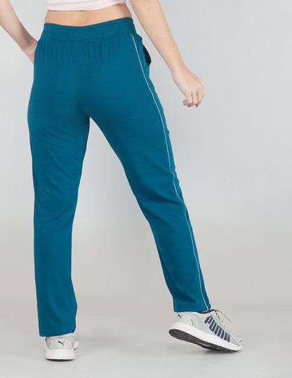 Women Cotton Regular Fit Track Pants - Teal Blue