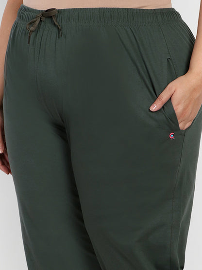 Cotton Track Pants For Women - Bottle Green