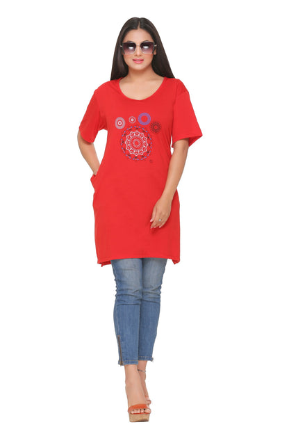 Plus Size Long T-shirts For Women - Half Sleeve - Pack of 2 (Navy Blue & Red)