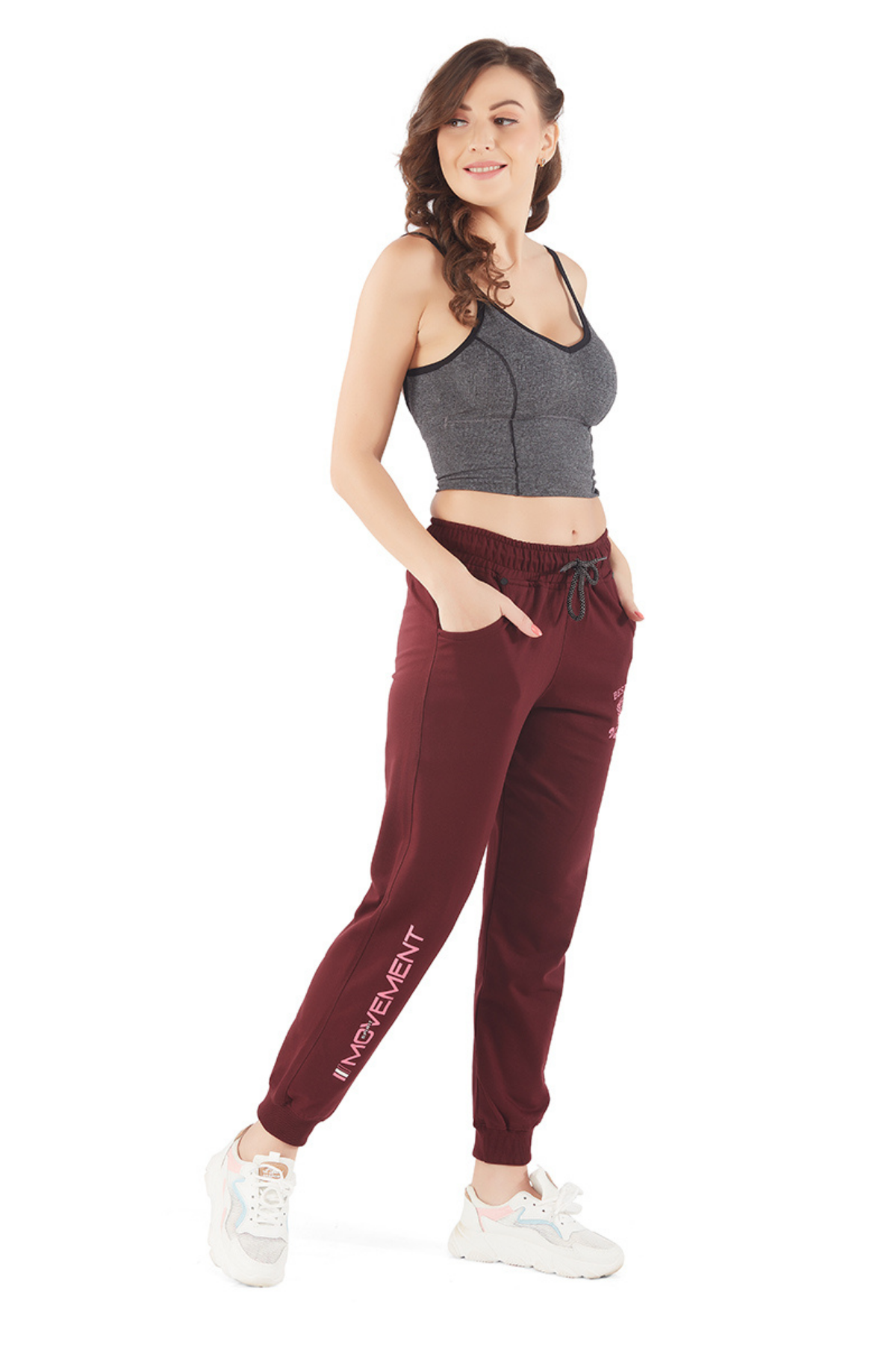 Cotton Regular Fit Joggers With Pockets - Wine