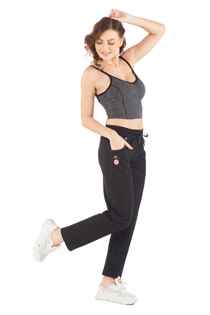 Comfy Black Regular Fit Cotton Lounge Track pants for Women online in India at best prices