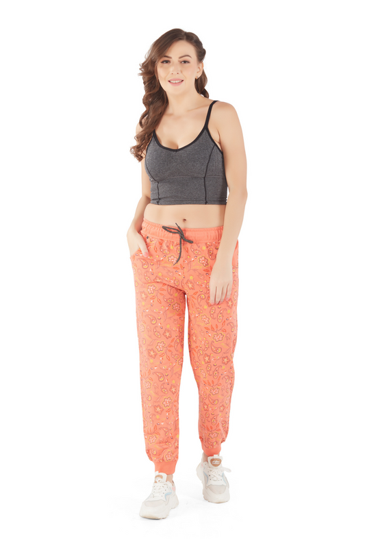 Comfortable Printed Joggers for Women in Orange online at best prices
