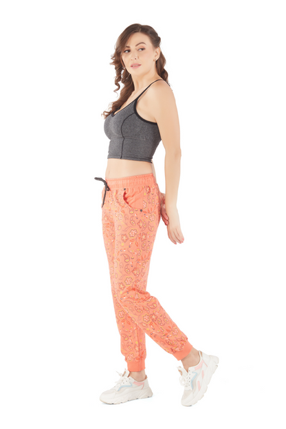 Comfortable Printed Joggers for Women in Orange online at best prices