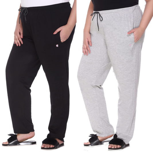 Cotton Track Pants For Women Pack of 2 (Black & Grey)
