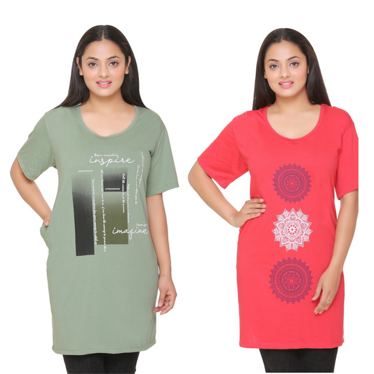 Stylish Plus Size Long T-shirts For Women (Pack of 2) Online In India