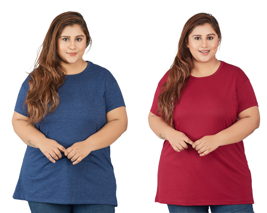 Stylish Plus Size Plain Cotton T-Shirts For Women (Pack of 2) Online In India