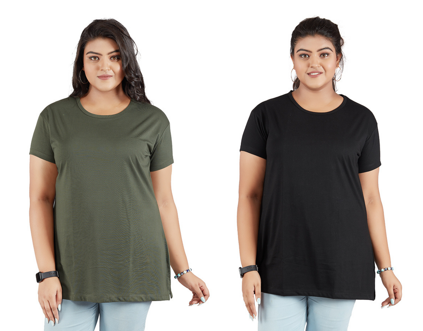 Comfortable Plus Size Plain Cotton Long T-Shirts For Women (Pack Of 2) Online In India