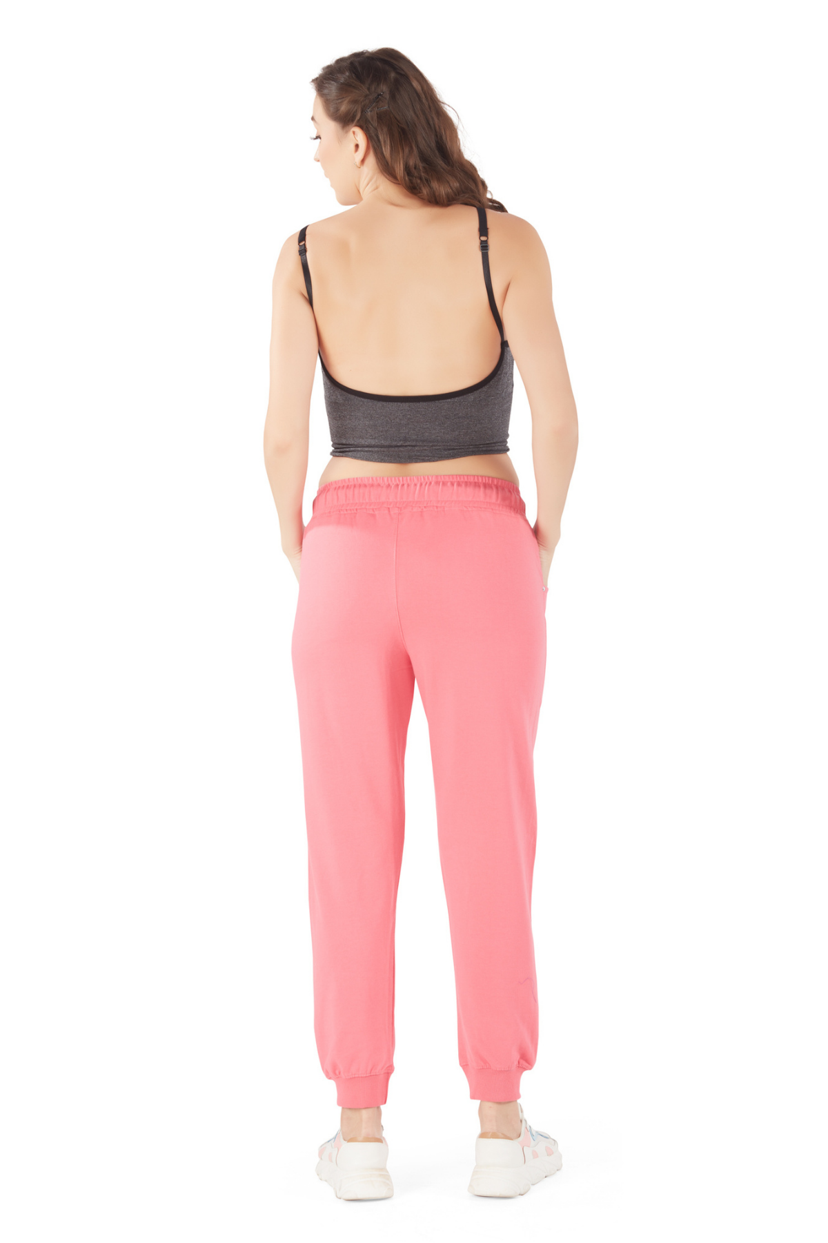 Comfortable Pink Regular Fit Cotton Joggers for women with pockets online in India
