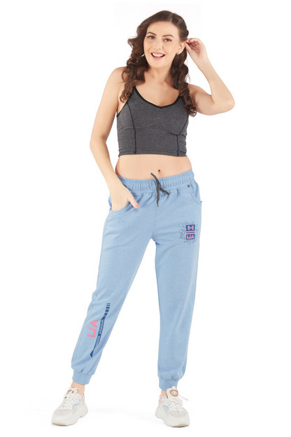 Comfortable Sky Blue Regular Fit Cotton Jogger for women with pockets online in India