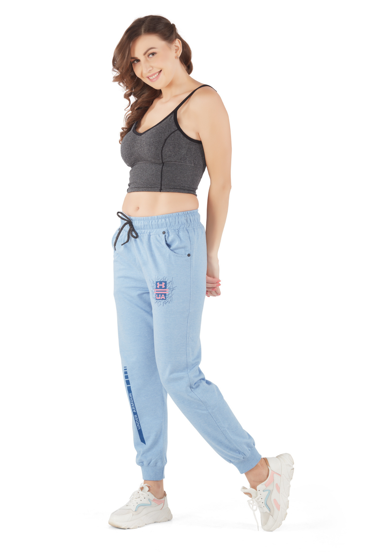 Comfortable Sky Blue Regular Fit Cotton Jogger for women with pockets online in India