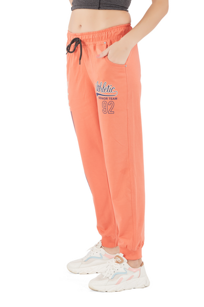 Comfortable Orange Regular Fit Cotton Joggers for women with pockets online in India