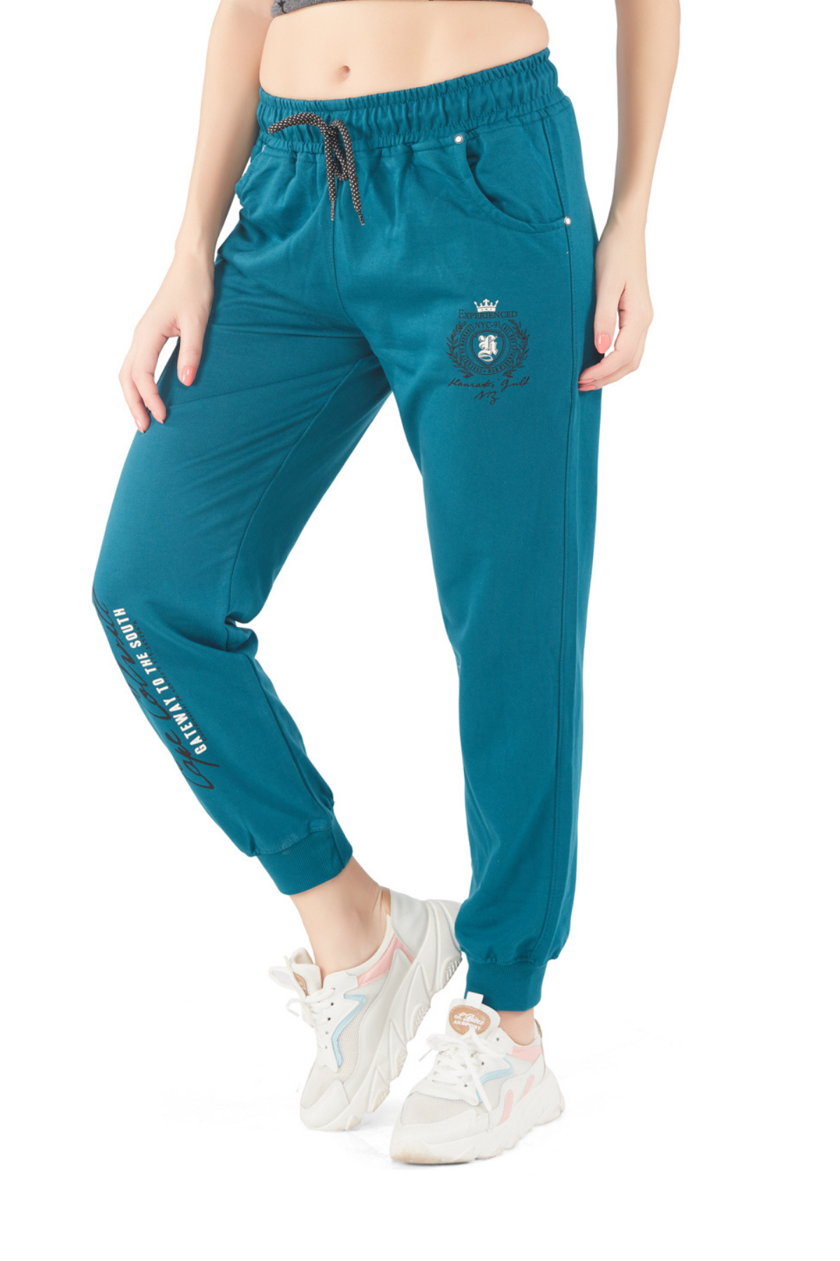 Cotton Regular Fit Joggers With Pockets - Teal