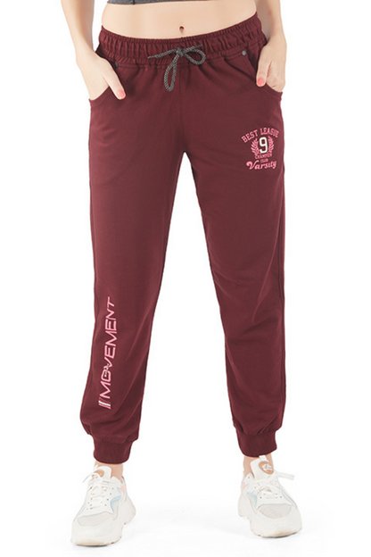 Comfortable Wine Regular Fit Cotton Joggers for women with pockets online in India