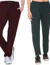 Cotton Track Pants For Women Pack of 2 (Bottle Green & Wine)