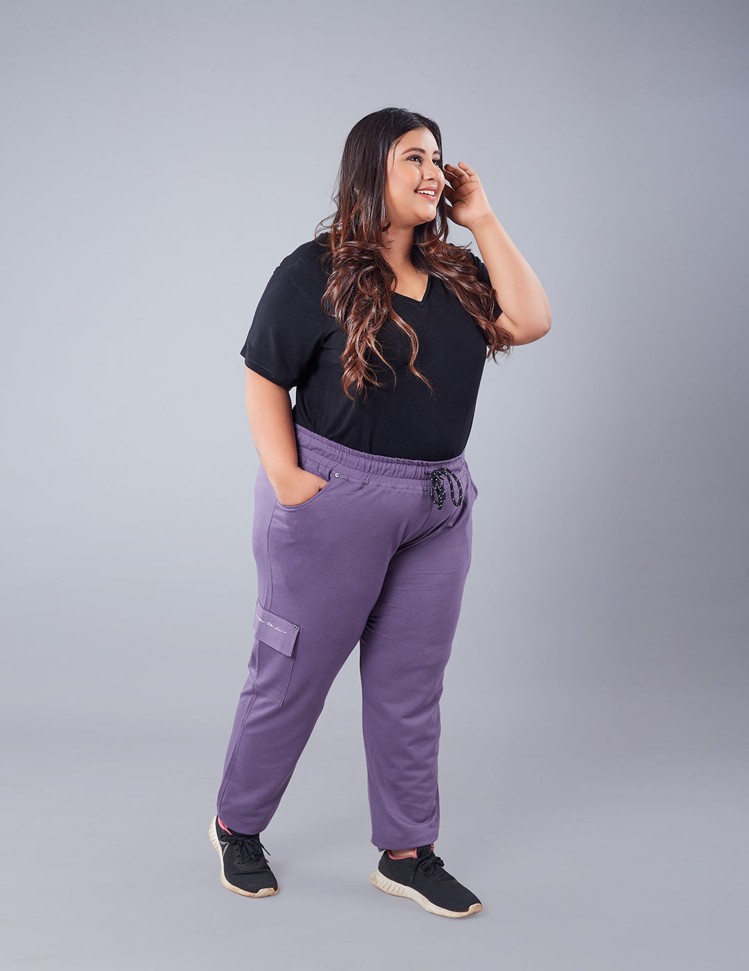 Stylish Lavender Plain Cotton Lounge Pants With 3 Pockets For women Online In India