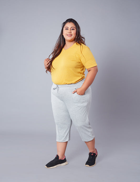 Women Plus Size Capris - Cotton Capri Pants - Grey