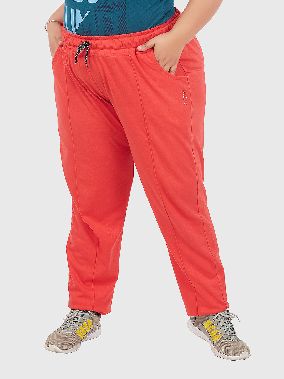 Cotton Track Pants - Relaxed Fit Lounge Pants - Coral Red